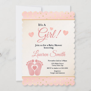 Footprint Baby Shower Invitation Girl, Baby Toes