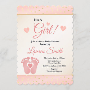 Footprint Baby Shower Invitation Girl, Baby Toes