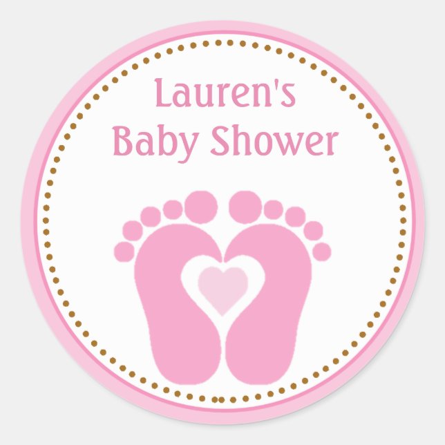 Footprint Girl Baby Shower Favour Tag Stickers (Front)