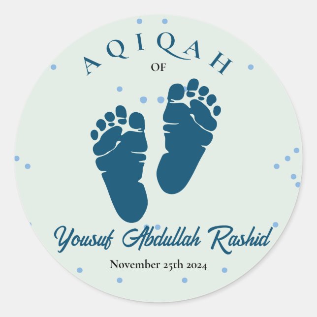 Footprint Newborn Baby Boy Muslim Aqiqah Aqeeqa Classic Round Sticker (Front)