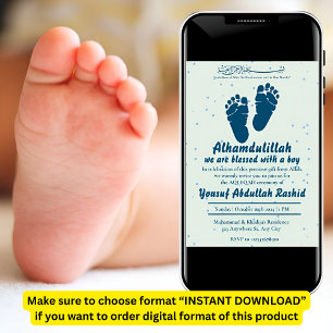 Footprint Newborn Baby Boy Muslim Aqiqah Invitation