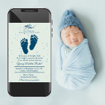 Footprint Newborn Baby Boy Muslim Birth Announceme Invitation<br><div class="desc">Footprint Newborn Baby Boy Muslim Birth Announcement. This announcement looks perfect and beautiful with holy bismillah on the top of design and addition of footbrint baby element. This design also easily personalised and customised by changing the text of name and address May Allah shower blessing and barokah in your family...</div>