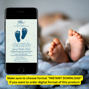 Footprint Newborn Baby Boy Muslim Birth Announceme Invitation