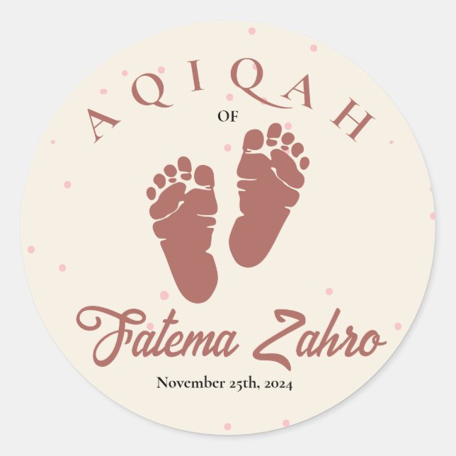 Footprint Newborn Baby Girl Muslim Aqiqah Aqeeqa Classic Round Sticker (Front)