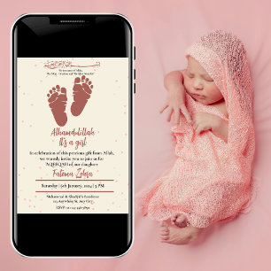 Footprint Pink Baby Girl Muslim Aqiqah Aqeeqa Invitation