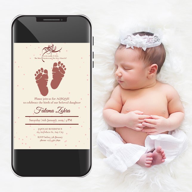 Footprint Pink Baby Girl Muslim Aqiqah Aqeeqa Invitation (Footprint Pink Baby Girl Muslim Aqiqah Aqeeqa Invitation)