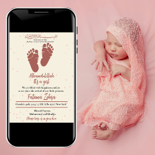 Footprint Pink Baby Girl Muslim Birth Announcement