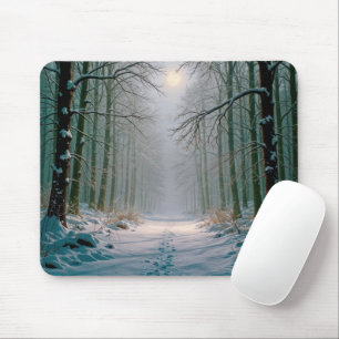 Footprints In a Snowy Forest Lit By Moonlight Mouse Pad