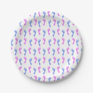 Footprints in Pink and Blue Choose Bkgd Colour Paper Plate