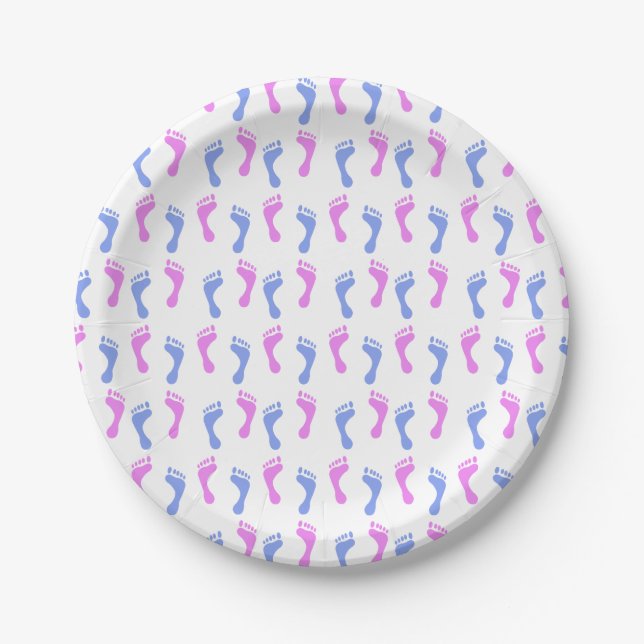 Footprints in Pink and Blue | Choose Bkgd Colour Paper Plate (Front)