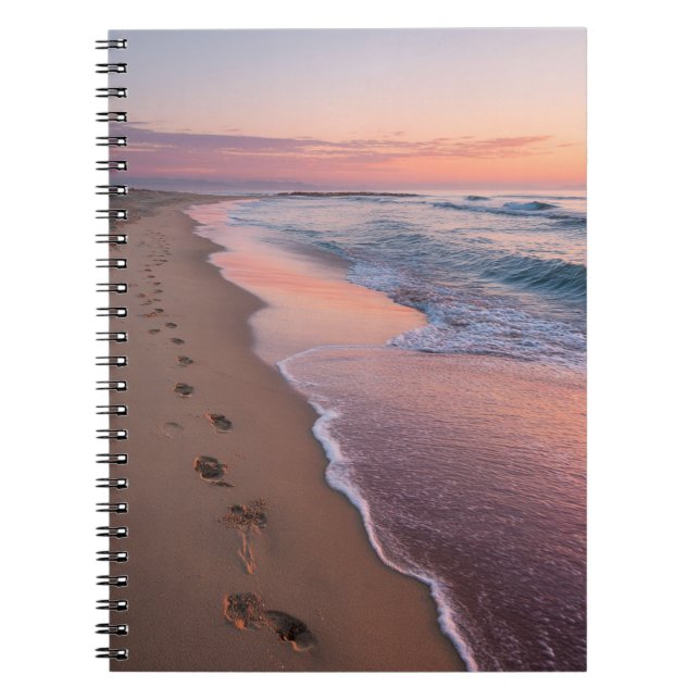 Footprints in Pink Sunset Beach Photo Notebook (Front)