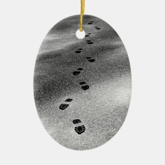 Footprints in Snow Ceramic Ornament (Front)