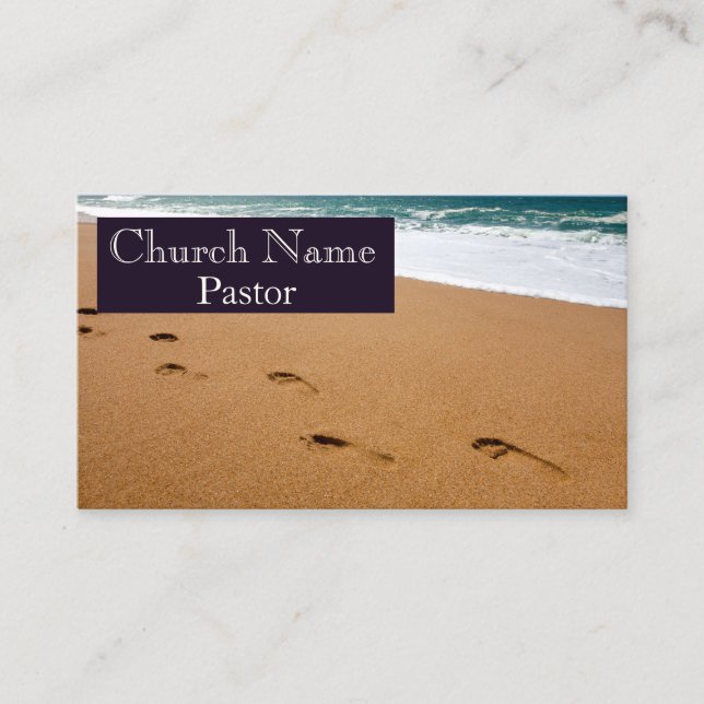 Footprints in the sand Church Pastor  Business Card (Front)