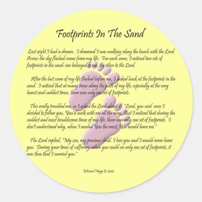 Footprints In The Sand Classic Round Sticker (Front)