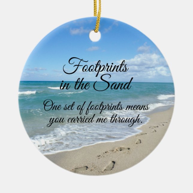 Footprints in the Sand Inspirational Christian Ceramic Ornament (Front)