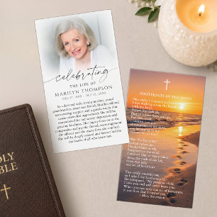 Footprints In The Sand Photo Memorial Prayer Card