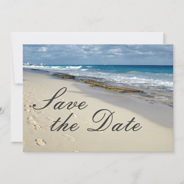 Footprints in the sand "save the date" save the date (Front)