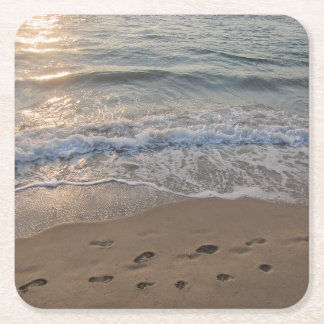 Footprints in the Sand Square Paper Coaster