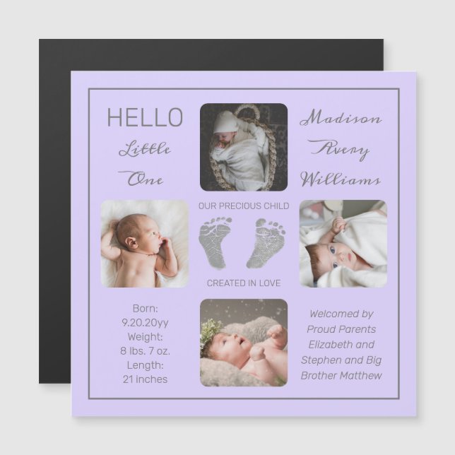 Footprints Magnetic Photo Birth Announcement (Front/Back)