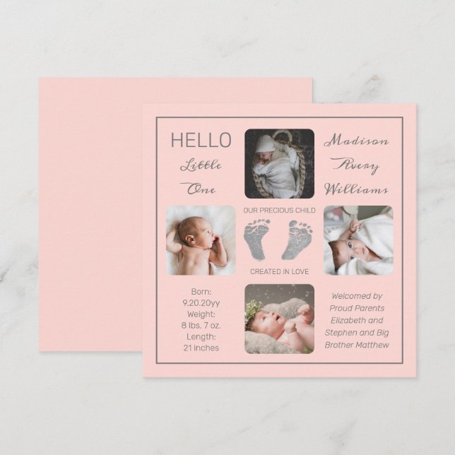 Footprints Multiple Photo Birth Announcement (Front/Back)