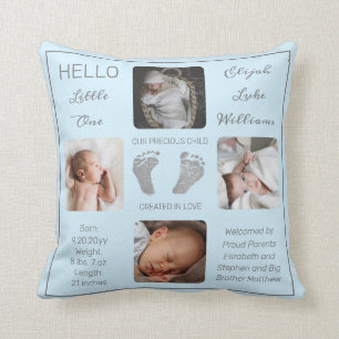 Footprints Multiple Photo Blue Birth Keepsake Cushion