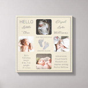 Footprints Multiple Photo Greige Birth Keepsake Canvas Print