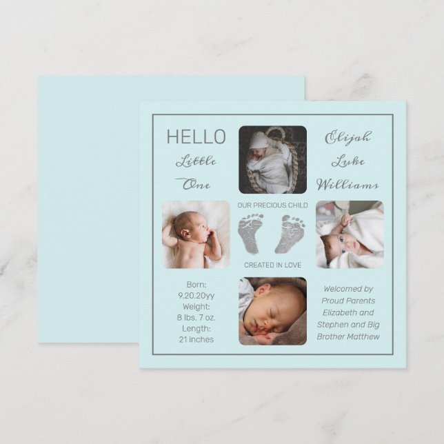 Footprints Multiple Photo Mint Birth Announcement (Front/Back)