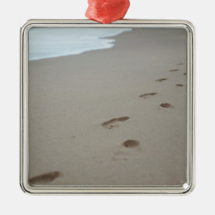 Footprints on a white beach in Mozambique Metal Ornament