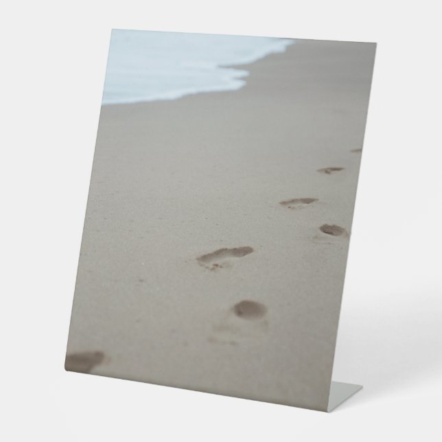 Footprints on a white beach in Mozambique Pedestal Sign (Front)