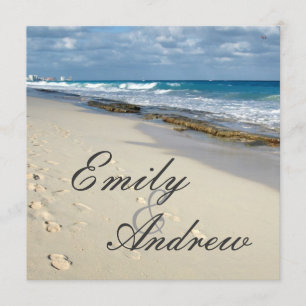 footprints on the beach wedding invitation
