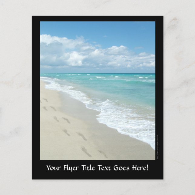 Footprints on White Sandy Beach, Scenic Aqua Blue Flyer (Front)