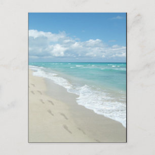 Footprints on White Sandy Beach, Scenic Aqua Blue Postcard