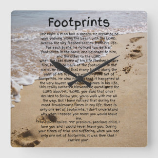 Footprints Prayer Poem Biblical Sand Square Wall Clock