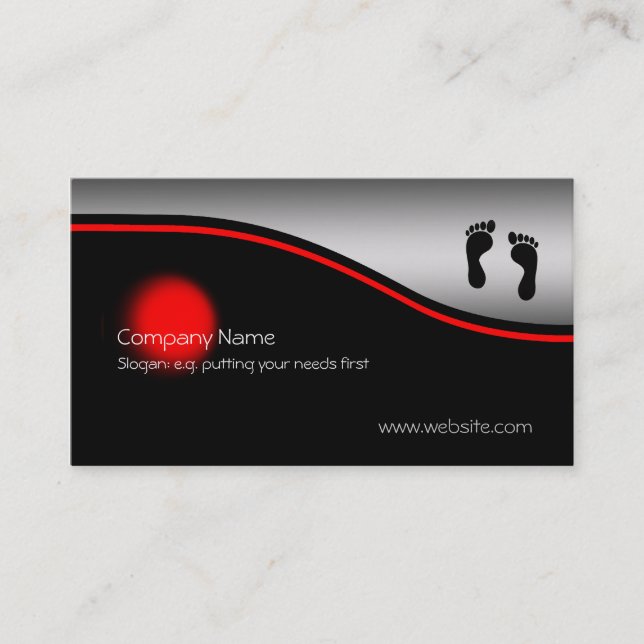 Footprints, red spot, metallic-effect business card (Front)