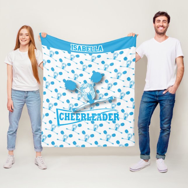 For a Cheerleader -Baby Blue and White Fleece Blanket (In Situ)