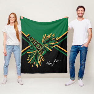 For a 📣 Cheerleader - Dark Green, Gold & Black Fleece Blanket