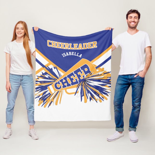 For a Cheerleader 📣 - Gold, White & Blue Fleece Blanket (In Situ)