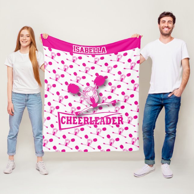For a Cheerleader - Hot Pink and White Fleece Blanket (In Situ)