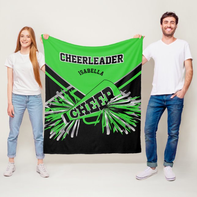 For a Cheerleader - Lime Green, Silver & Black 2 Fleece Blanket (In Situ)