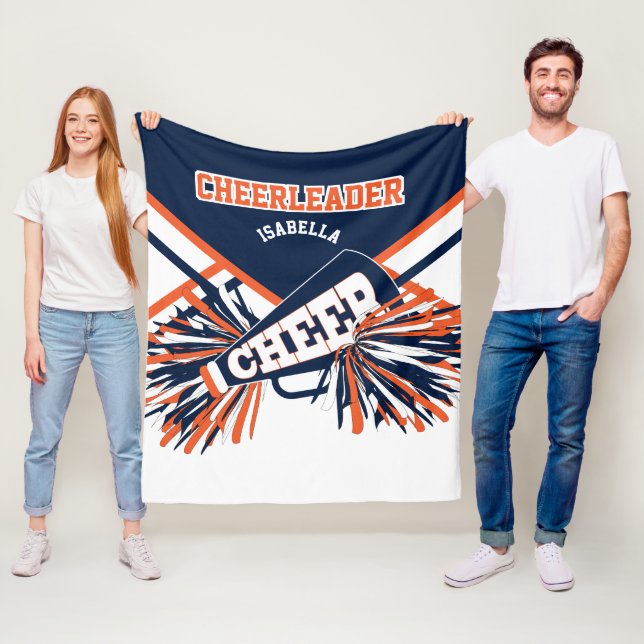 For a Cheerleader 📣 - Navy Blue, Orange & White Fleece Blanket (In Situ)