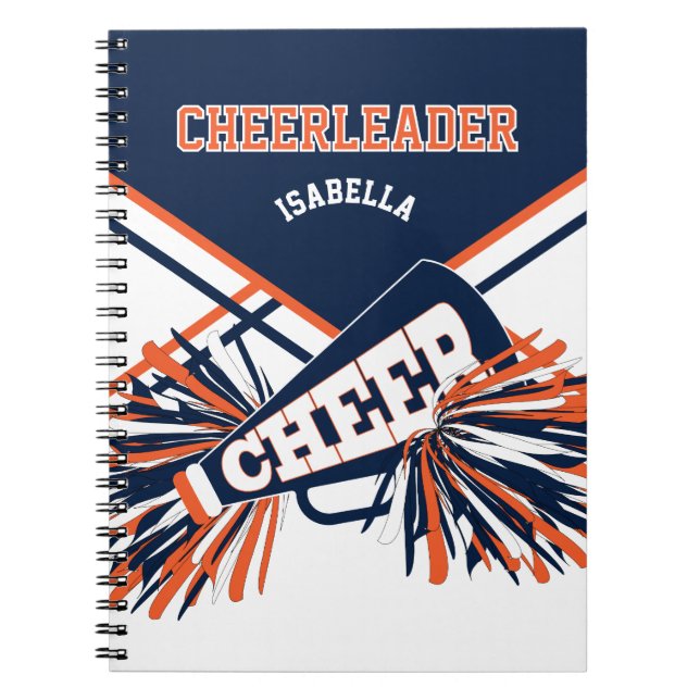 For a Cheerleader - Navy Blue, White & Orange Notebook (Front)