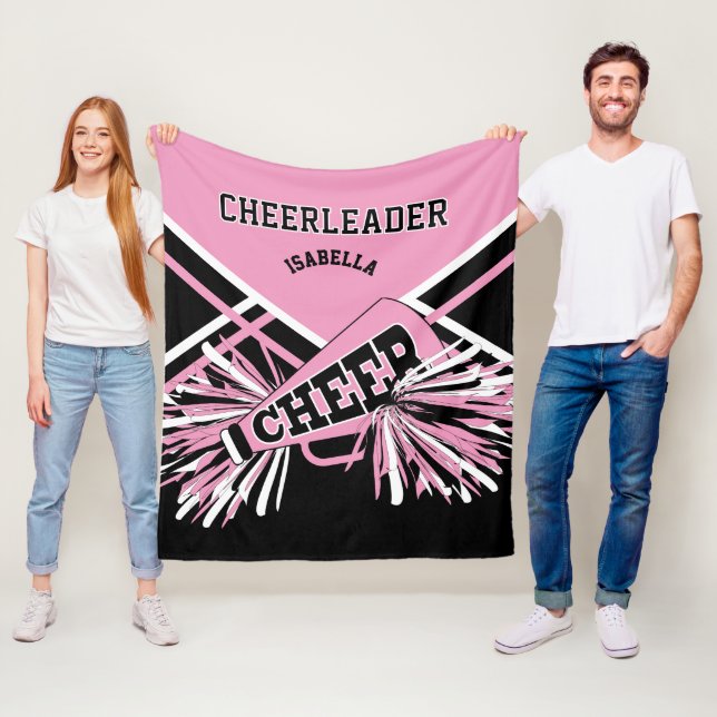 For a Cheerleader 📣- Pink, White & Black Fleece Blanket (In Situ)