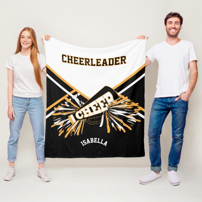 For a 📣 Cheerleader - White, Gold & Black Fleece Blanket (In Situ)