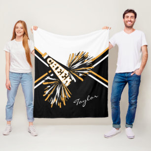 For a Cheerleader - White, Gold & Black - Med. Fleece Blanket