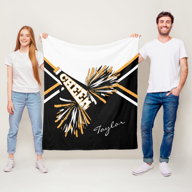For a Cheerleader 📣 - White, Gold & Black - Small Fleece Blanket (In Situ)