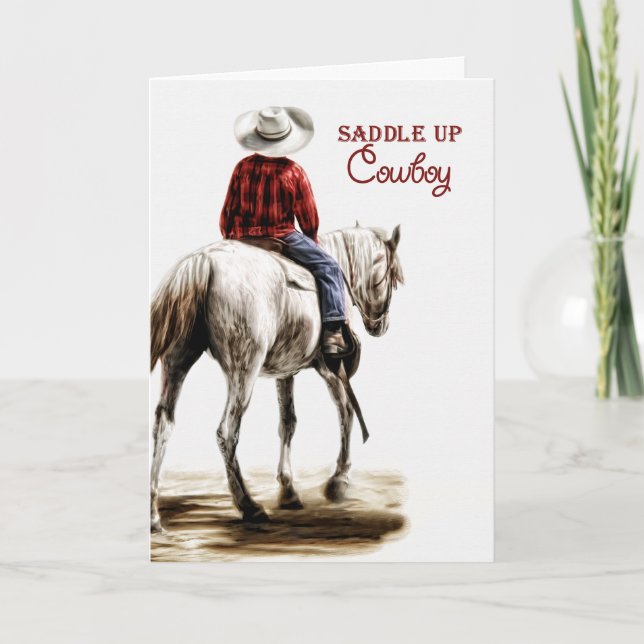 for a Cowboy on His Birthday Western Themed Horse Card (Front)