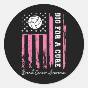 For A Cure Breast Cancer Awareness Ribbon Volleyba Classic Round Sticker