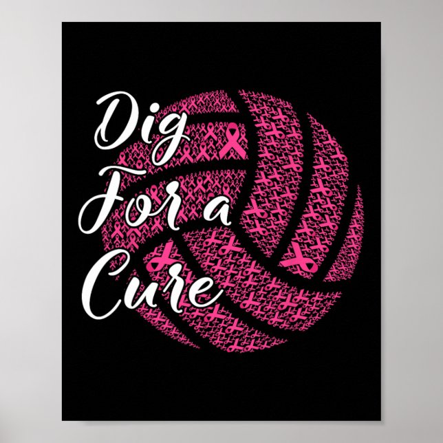 For A Cure Breast Cancer Awareness Volleyball Pink Poster (Front)