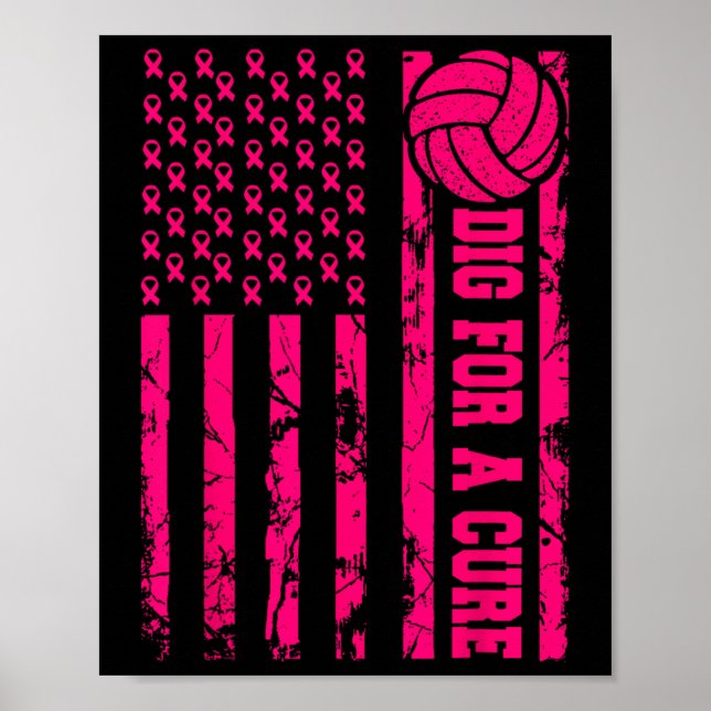 For A Cure Breast Cancer Volleyball Pink American  Poster (Front)