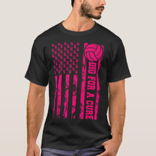 For A Cure Breast Cancer Volleyball Pink American T-Shirt